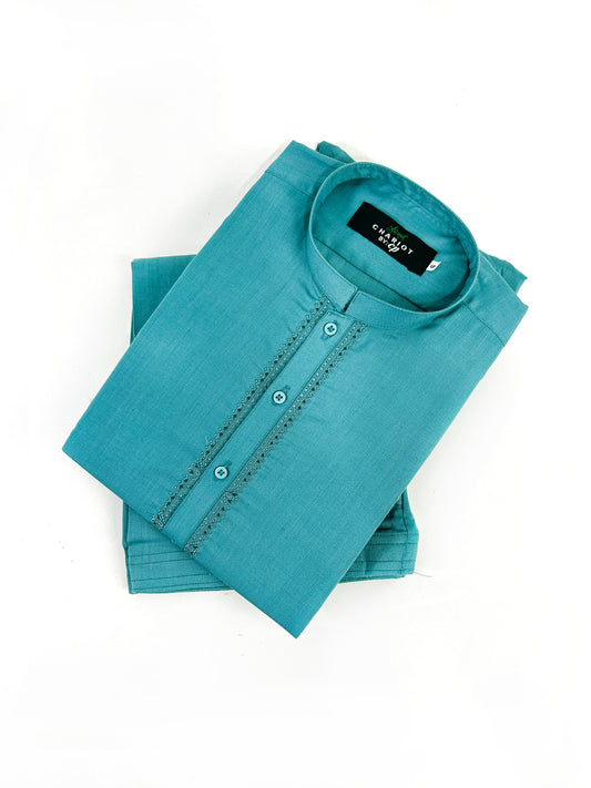 828/3-15 Men's Kameez Shalwar Stitched Suit Turquoise
