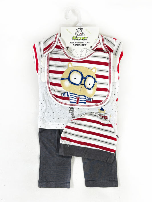 0Mth - 3Mth Bear Red 5Pcs Gift Set For Newborn NBGS212