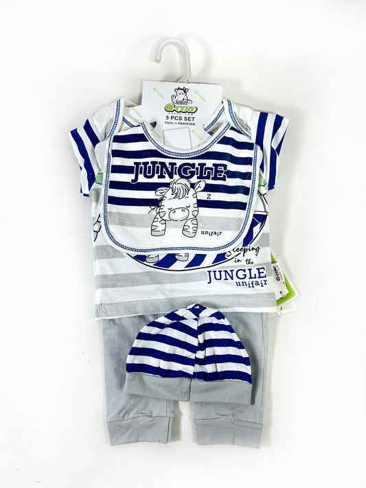 0Mth - 3Mth Jungle Blue 5Pcs Gift Set for Newborn NBGS215