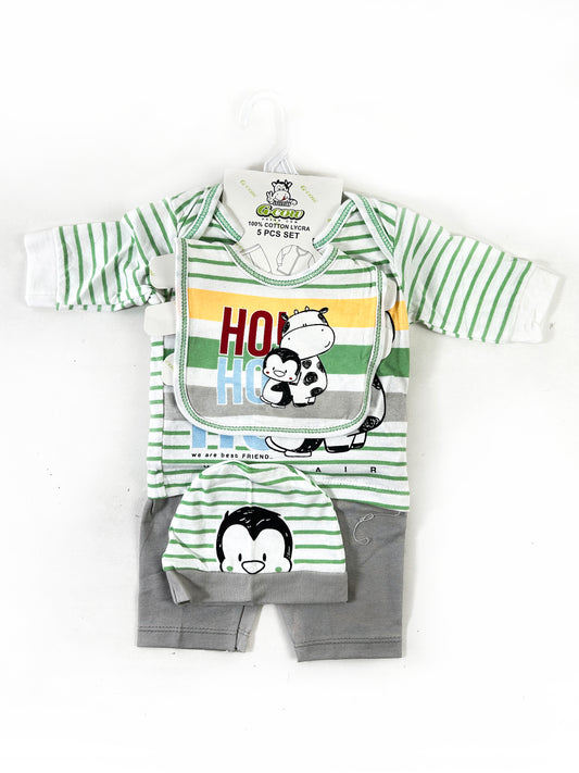 0Mth - 3Mth Cow Green 5Pcs Gift Set for Newborn NBGS219