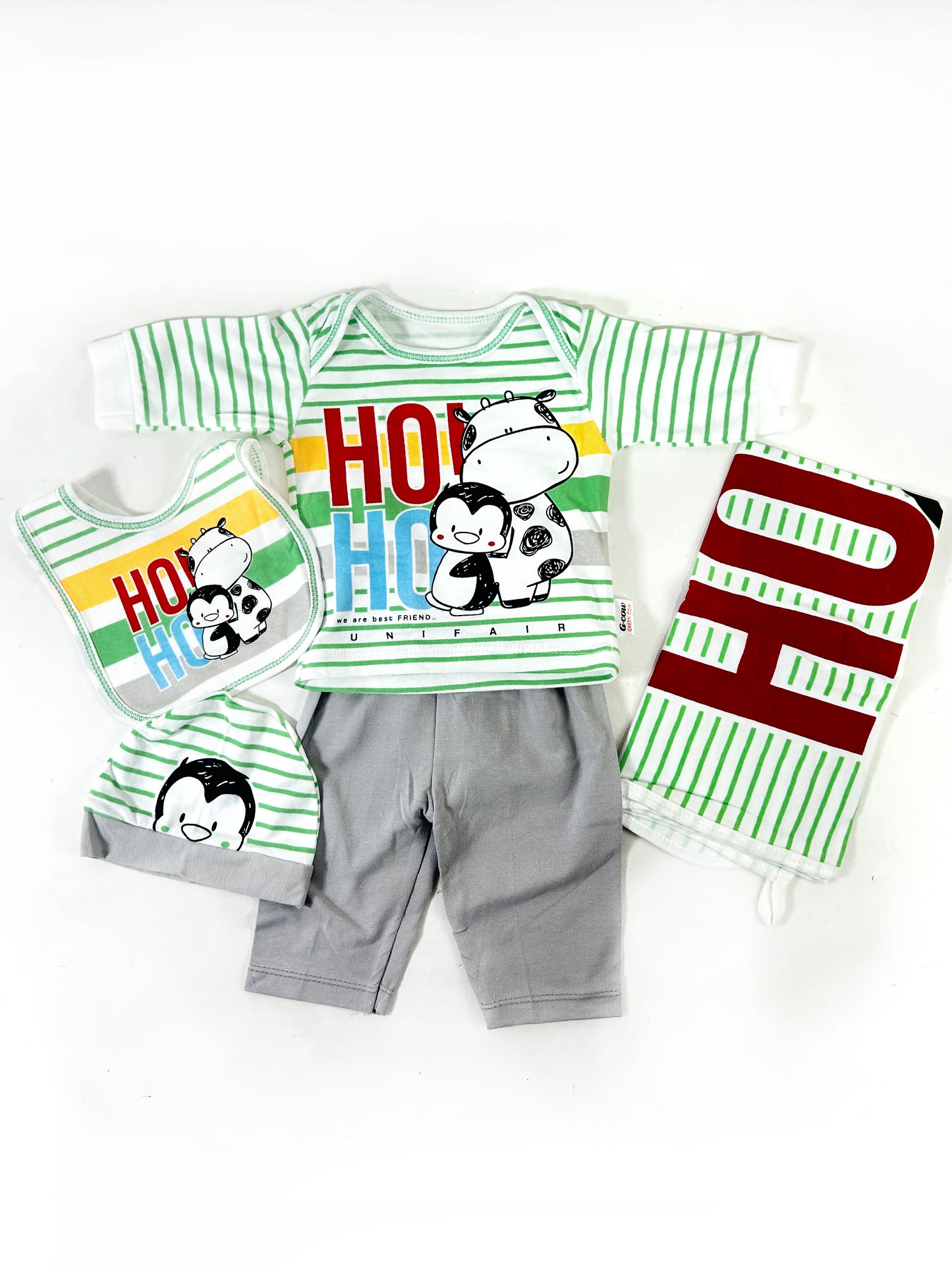 0Mth - 3Mth Cow Green 5Pcs Gift Set for Newborn NBGS219