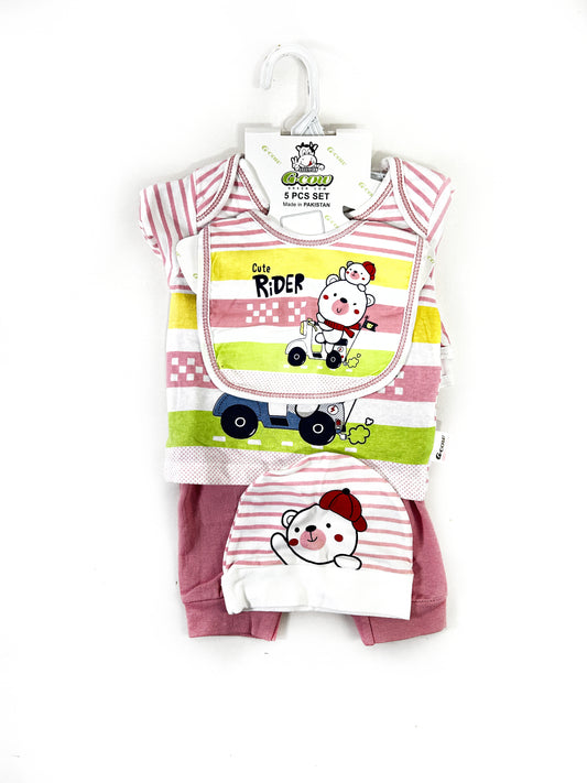 0Mth - 3Mth Teddy Pink 5Pcs Gift Set for Newborn NBGS220