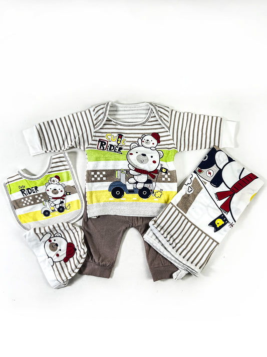 0Mth - 3Mth Teddy Brown 5Pcs Gift Set for Newborn NBGS221