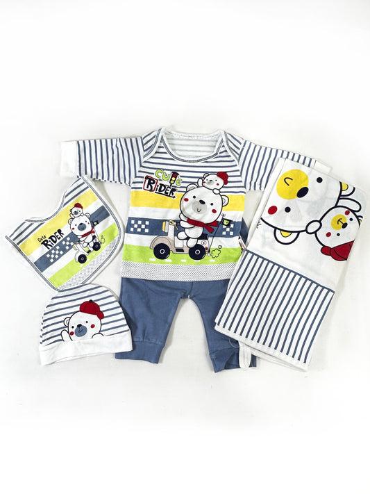 0Mth - 3Mth Teddy Blue 5Pcs Gift Set for Newborn NBGS222