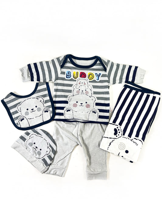 0Mth - 3Mth Kitty Grey 5Pcs Gift Set for Newborn NBGS223