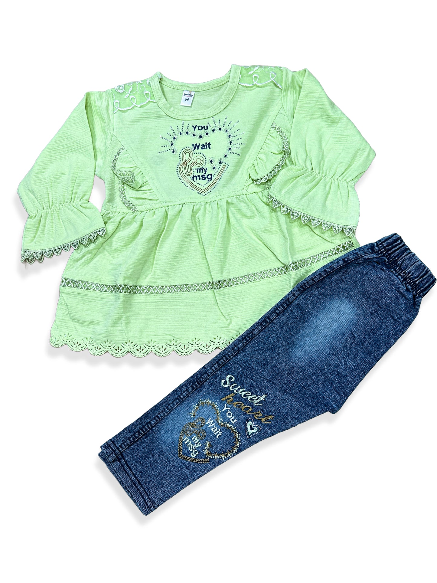 1Yr - 4Yrs Heart Light Green Suit For Girls SG GS275