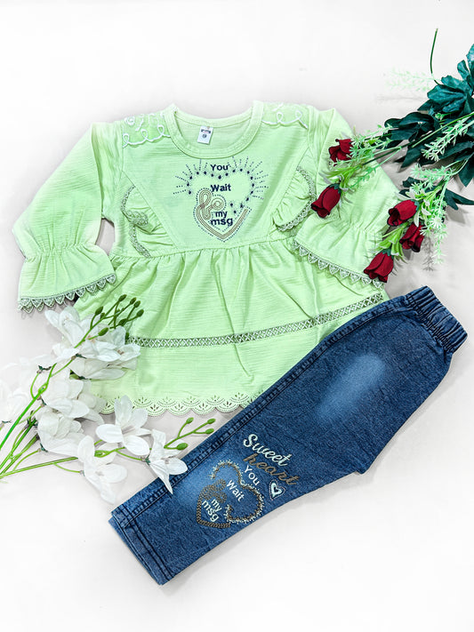 1Yr - 4Yrs Heart Light Green Suit For Girls SG GS275