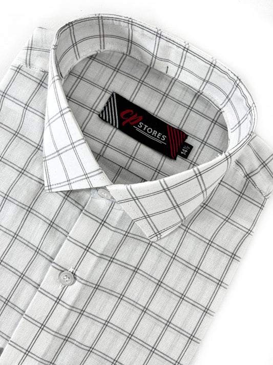 White Check Formal Dress Shirt For Men
