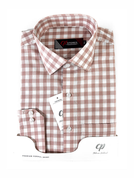 Brown Check Formal Dress Shirt For Men