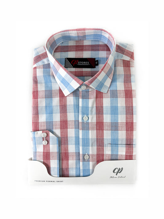 Blue Check Formal Dress Shirt For Men