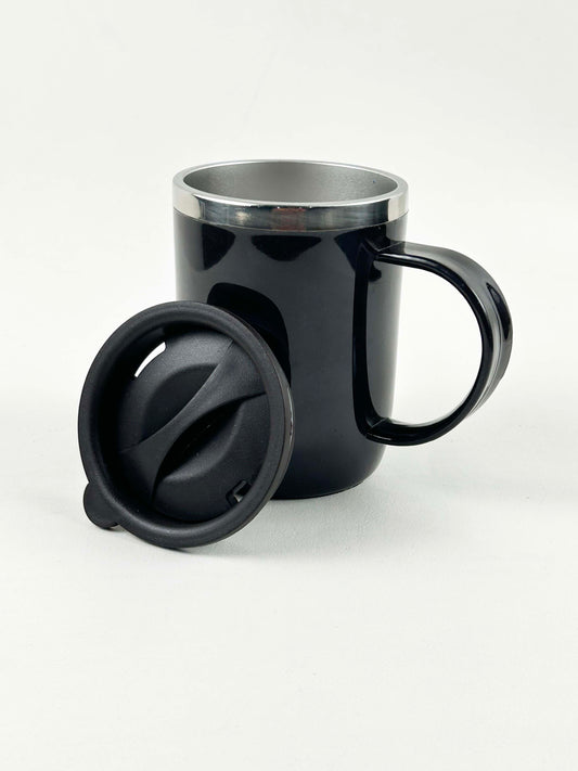 Black Stainless Steel Coffee Mug With Cap - 400ML CM20