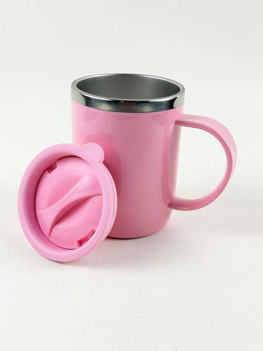 Pink Stainless Steel Coffee Mug With Cap - 400ML CM21