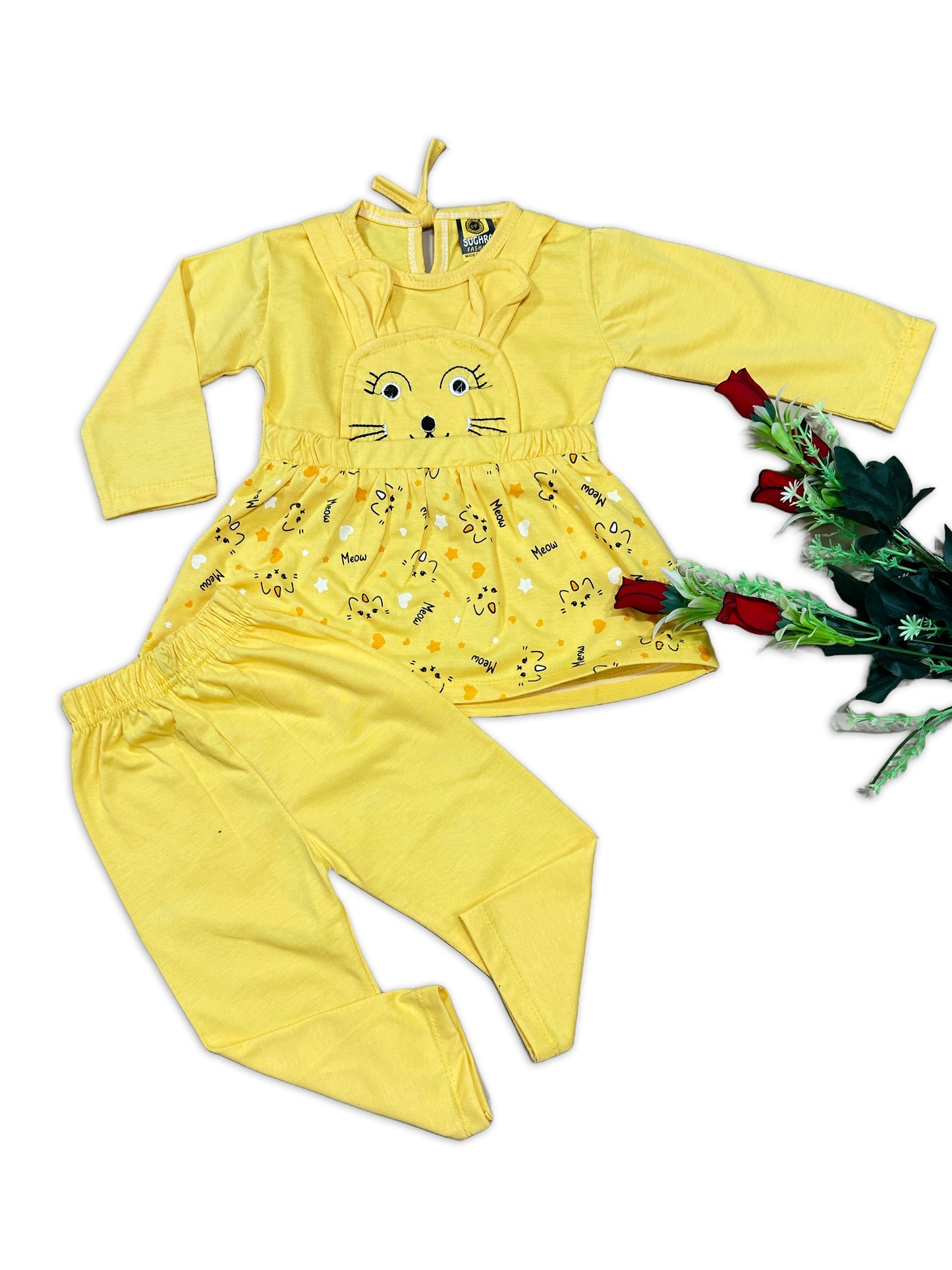 1Yr - 4Yrs Cat Yellow Suit For Girls SF GS285