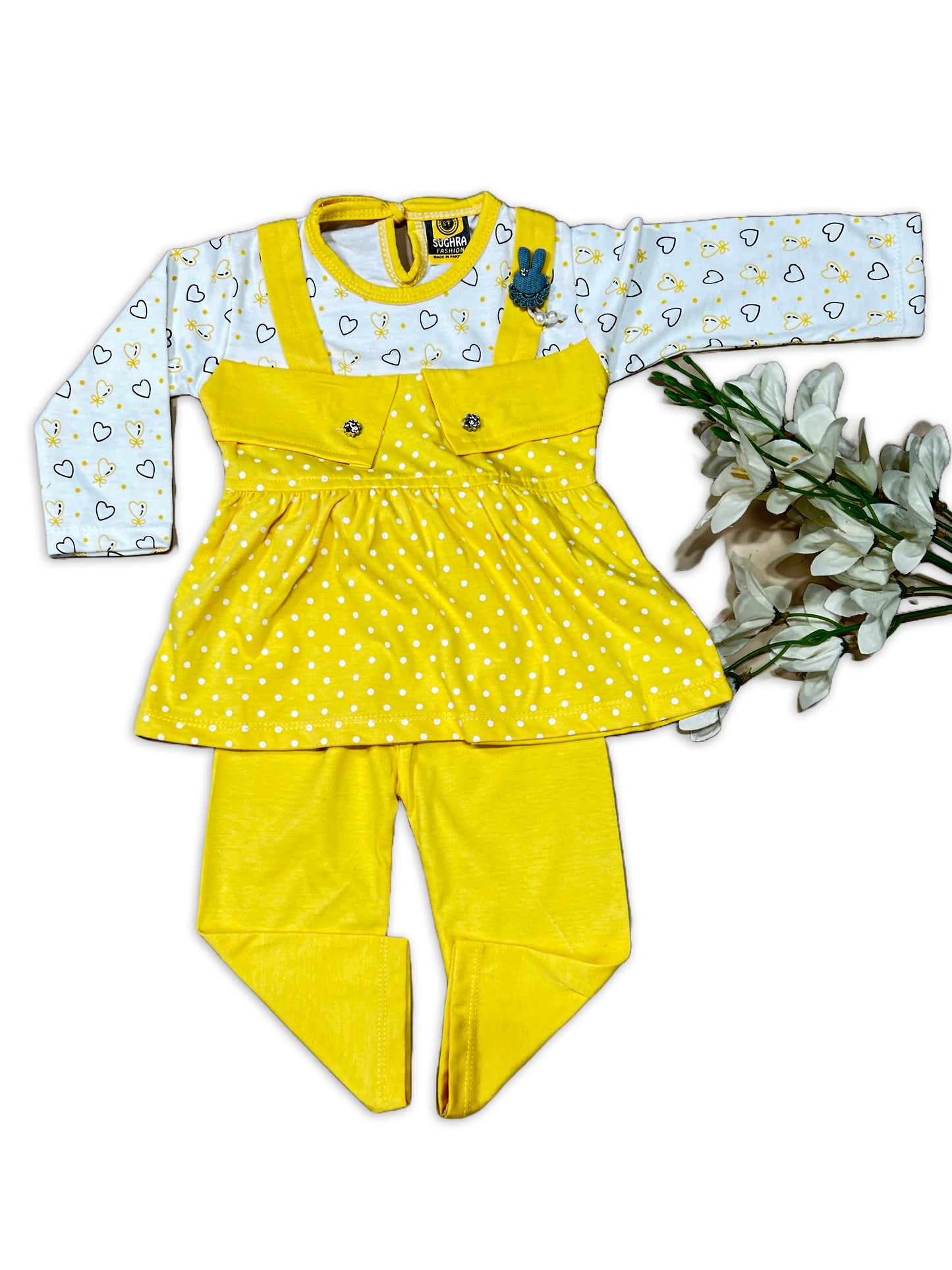 1Yr - 4Yrs Polka Dots Yellow  Suit For Girls SF GS287
