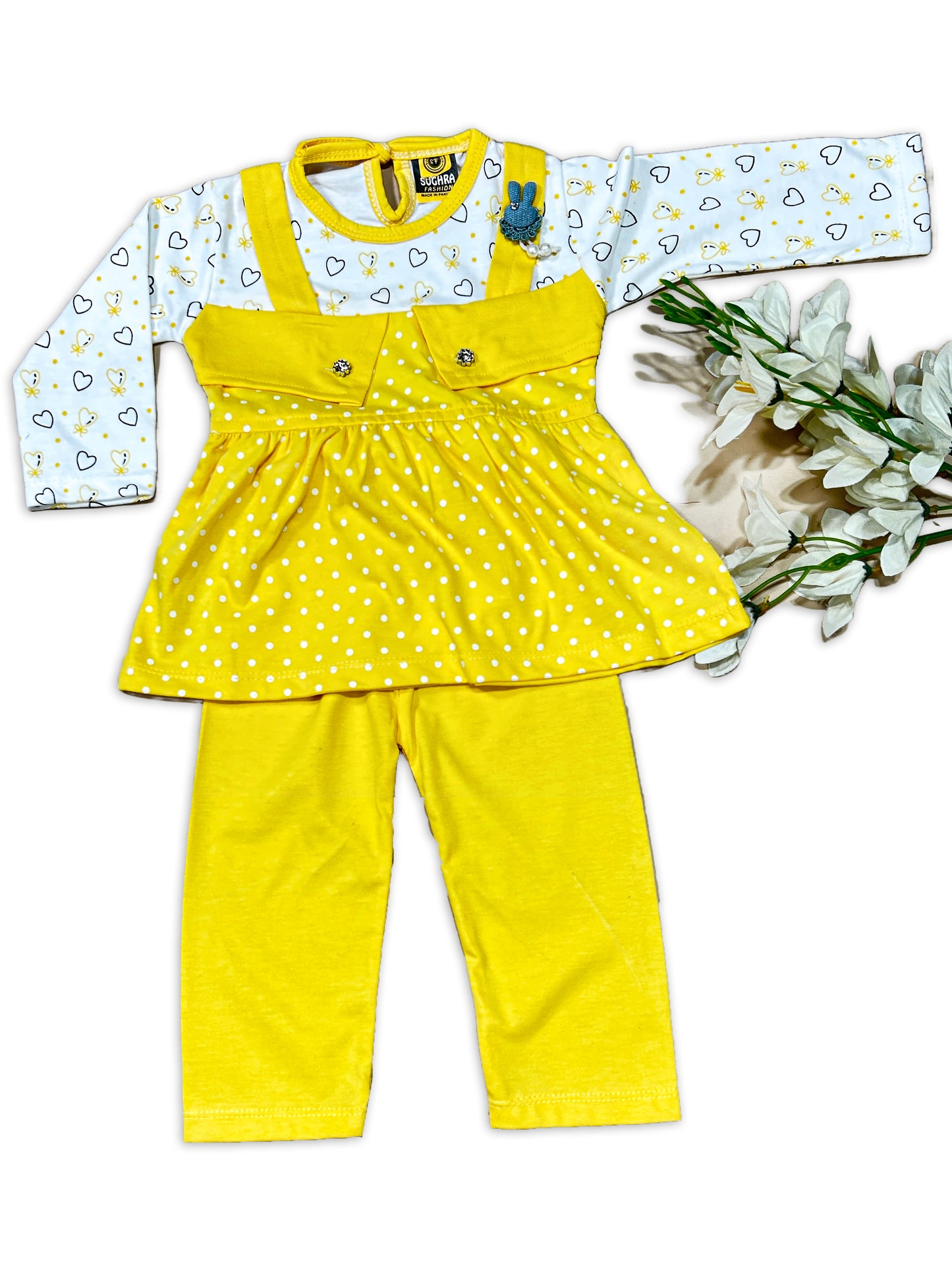 1Yr - 4Yrs Polka Dots Yellow  Suit For Girls SF GS287