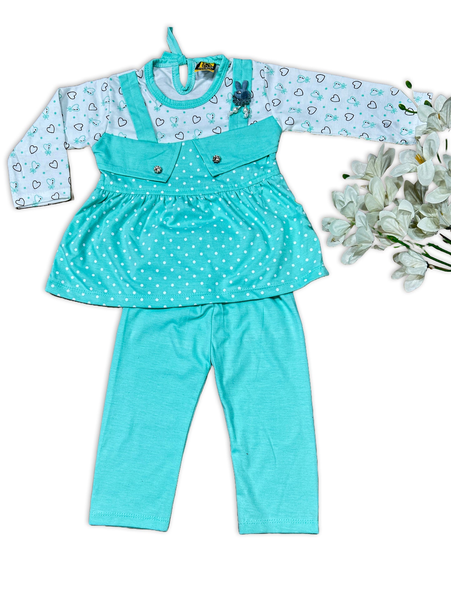 1Yr - 4Yrs Polka Dots Sea Green Suit For Girls SF GS290