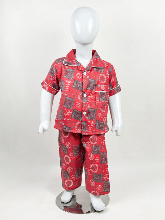 1Yrs - 5Yrs Printed Red Cotton Night Suit For Kids NG BNS09
