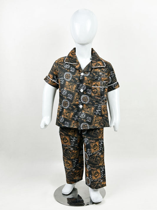 1Yrs - 5Yrs Printed Black Cotton Night Suit For Kids NG BNS10