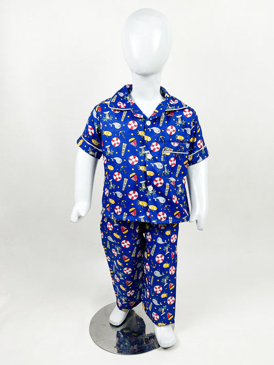 1Yrs - 5Yrs Printed Blue Cotton Night Suit For Kids NG BNS12
