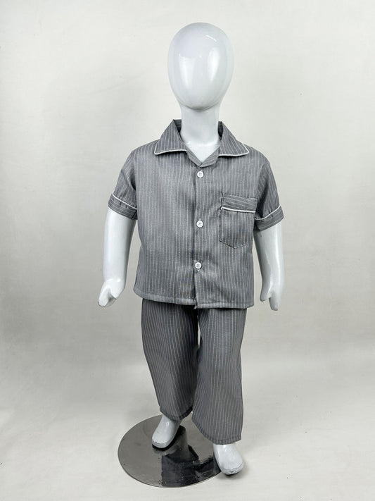 1Yrs - 5Yrs Grey Lines Cotton Night Suit For Kids NG BNS13