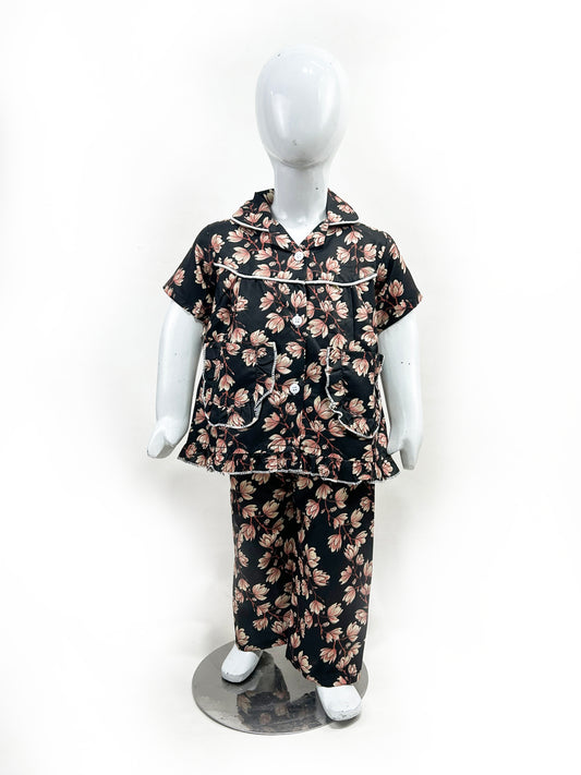 1Yrs - 5Yrs Black Cotton Night Suit For Girls NG GNS09