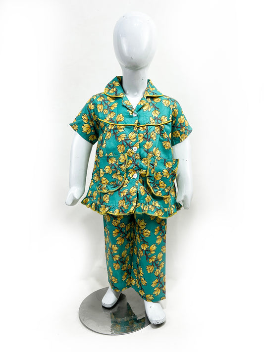 1Yrs - 5Yrs Green Cotton Night Suit For Girls NG GNS11