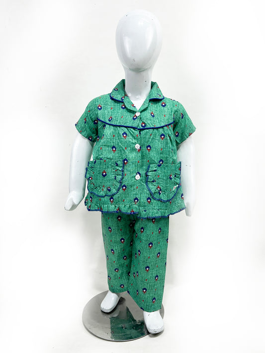 1Yrs - 5Yrs Green Cotton Night Suit For Girls NG GNS14
