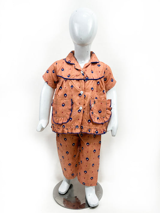 1Yrs - 5Yrs Peach Cotton Night Suit For Girls NG GNS15