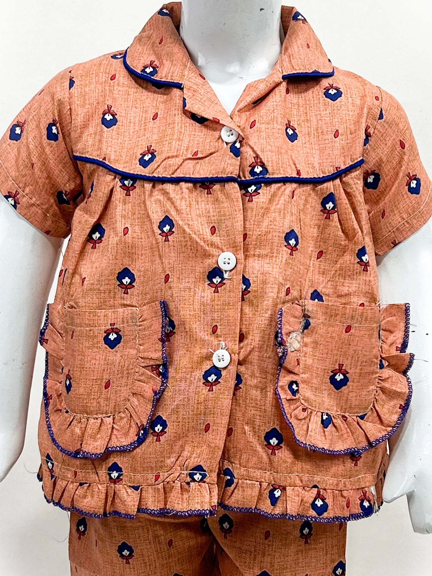 1Yrs - 5Yrs Peach Cotton Night Suit For Girls NG GNS15