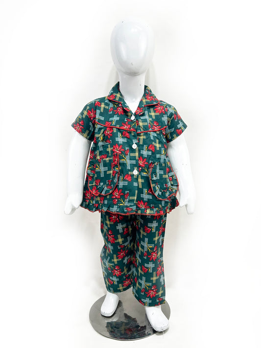 1Yrs - 5Yrs Green Cotton Night Suit For Girls NG GNS17