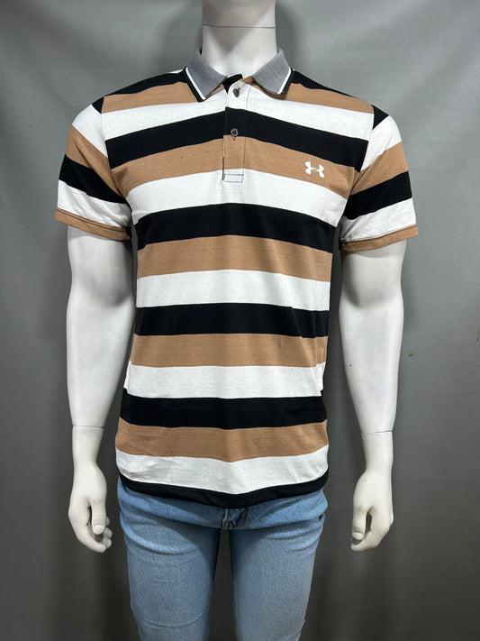 Brown Striped Polo T-Shirt For Men MTS274