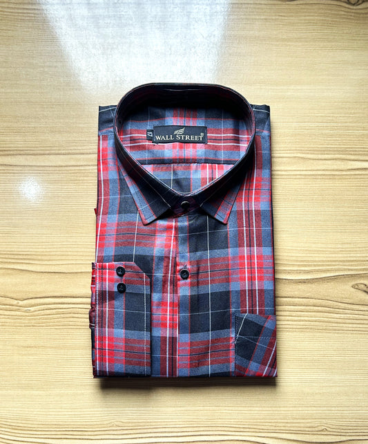 Red Checks Formal Dress Shirt For Men MFS479