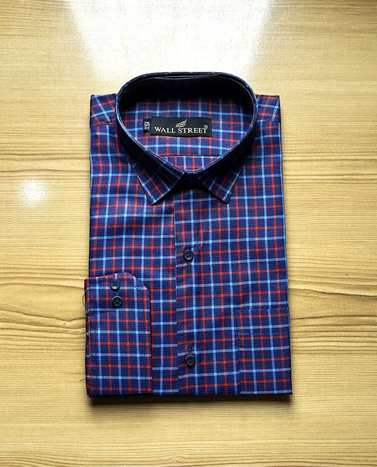 Blue Checks Formal Dress Shirt For Men MFS480