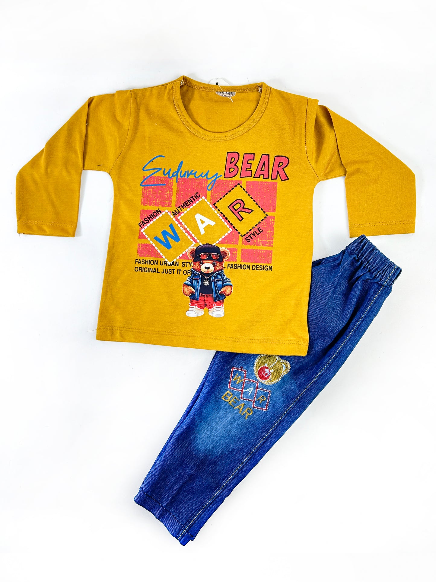 1Yr - 4Yrs Kids Suit Printed Cool Bear Mustard RZ BS433