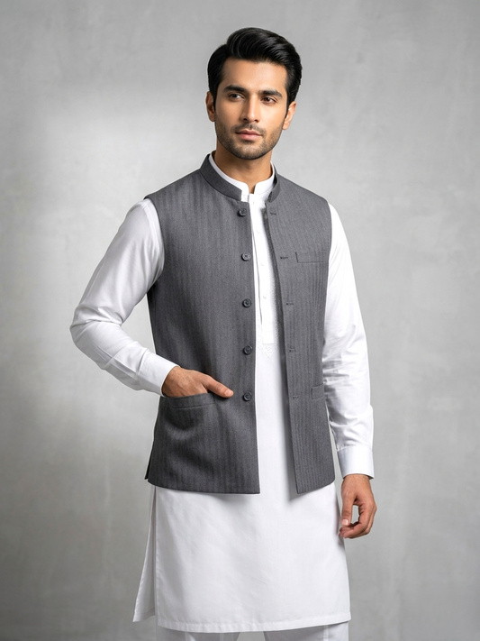 Grey Stripe Waistcoat for Men MW06