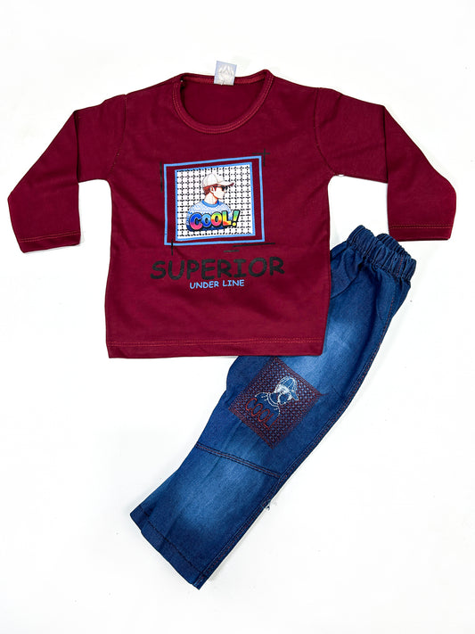 1Yr - 4Yrs Kids Suit Printed Superior Maroon RZ BS444