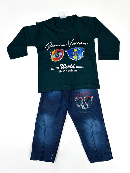 1Yr - 4Yrs Kids Suit Printed Gogal Style Dark Green RZ BS435