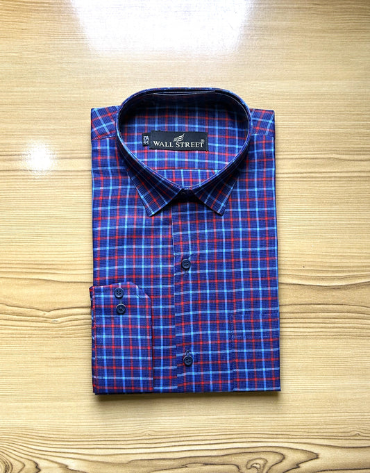 Blue Checks Formal Dress Shirt For Men MFS480
