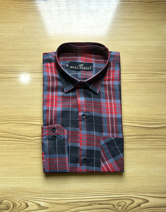 Red Checks Formal Dress Shirt For Men MFS479