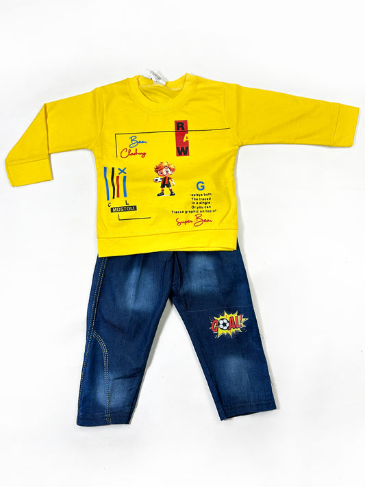 1Yr - 4Yrs Kids Suit Printed Football Boy Yellow RZ