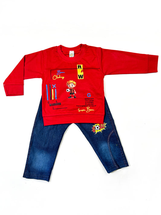 1Yr - 4Yrs Kids Suit Printed Football Boy Red RZ BS467