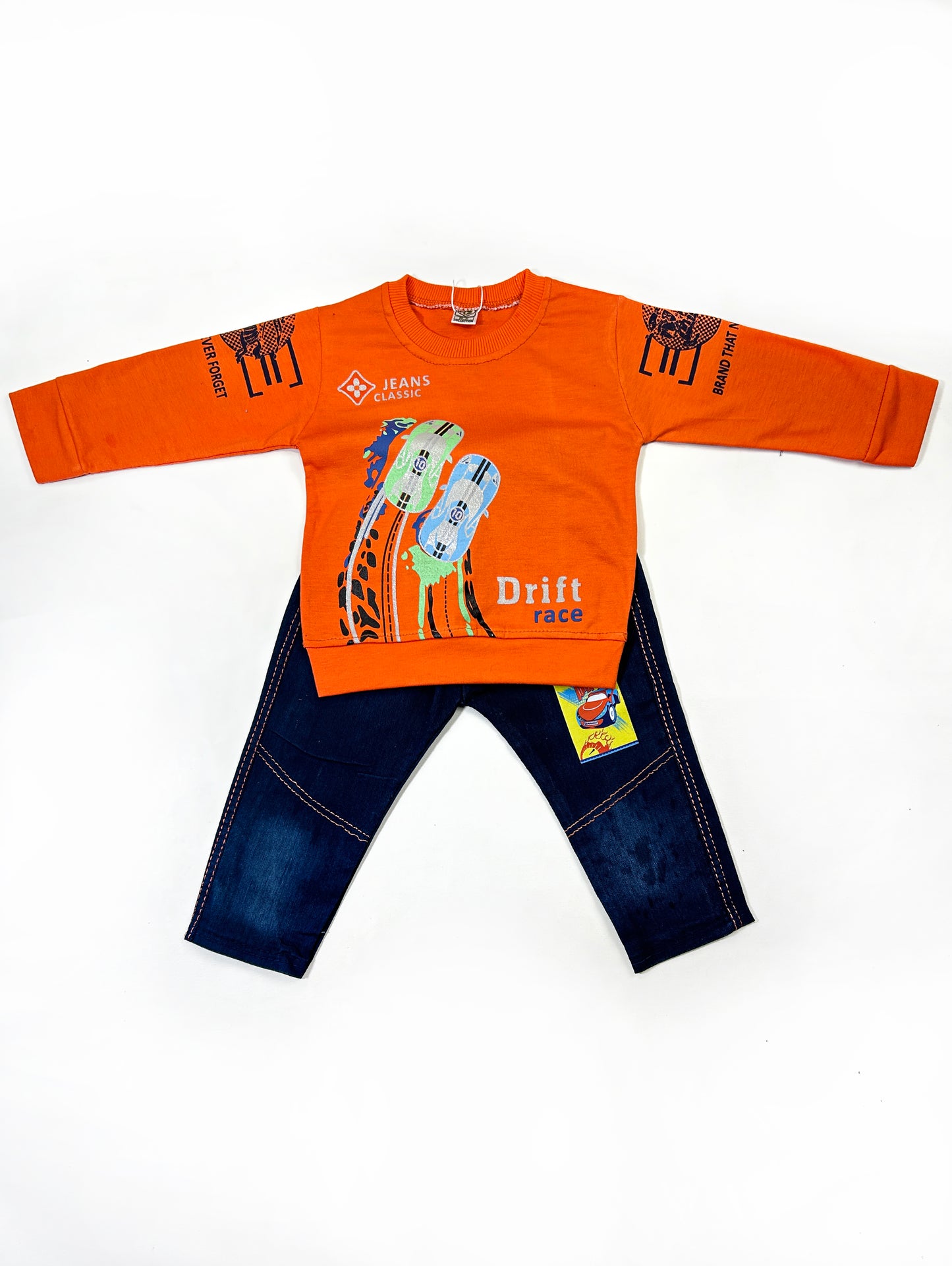 1Yr - 4Yrs Kids Suit Printed Drifted Car Orange RZ BS451