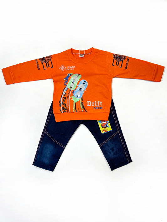 1Yr - 4Yrs Kids Suit Printed Drifted Car Orange RZ BS451