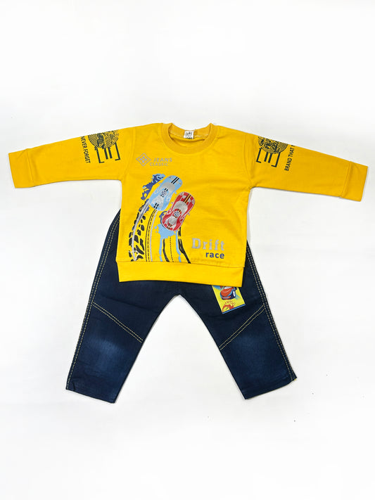 1Yr - 4Yrs Kids Suit Printed Drifted Car Yellow RZ BS453