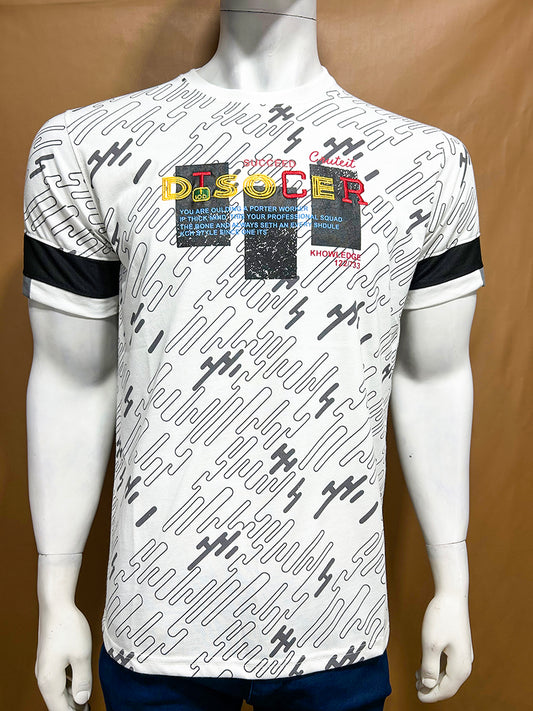 White Disocer T-Shirt For Men MTS348
