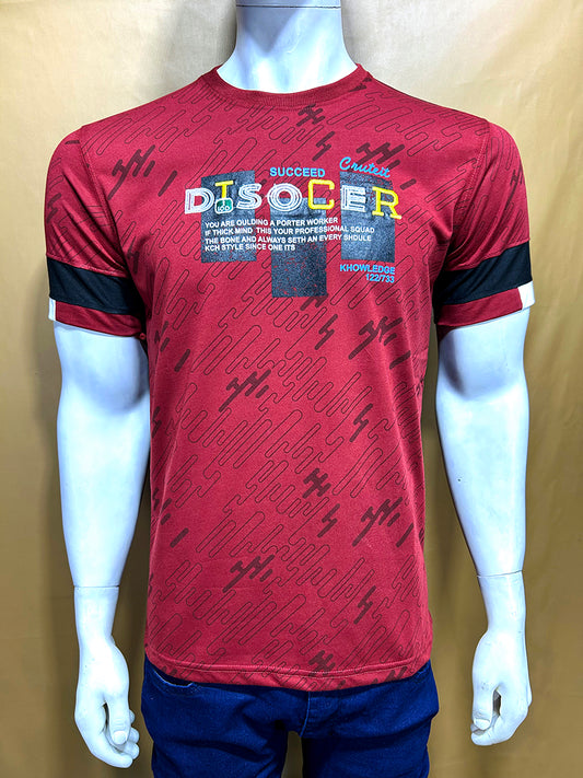 Maroon Disocer T-Shirt For Men MTS353