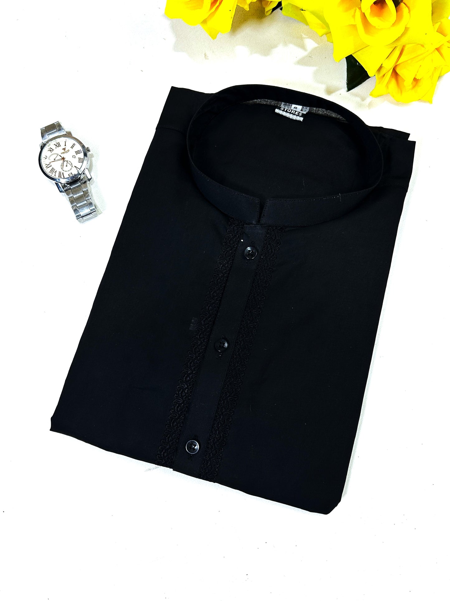 Pure Black 100% Cotton Kurta for Men MK17