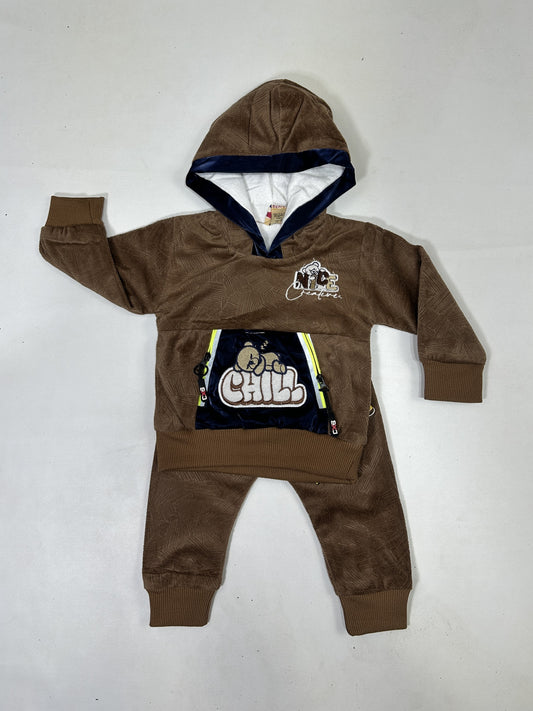 3Mth - 9Mth Brown Fleece Baba Suit For Newborns AJ NBS586