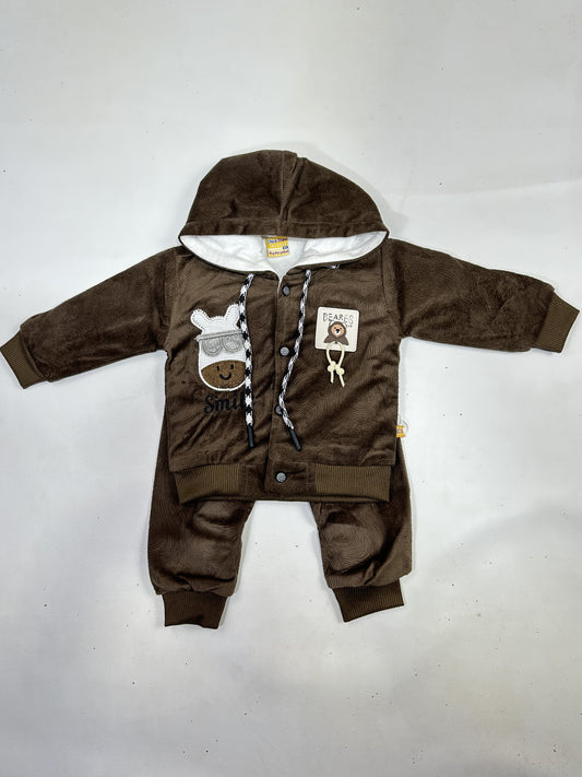 3Mth - 9Mth Dark Brown Fleece Baba Suit For Newborns AJ NBS591