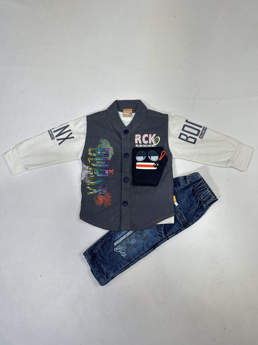 3Mth - 9Mth 3Pcs RCK Grey Baba Suit For Newborns AJ NBS578